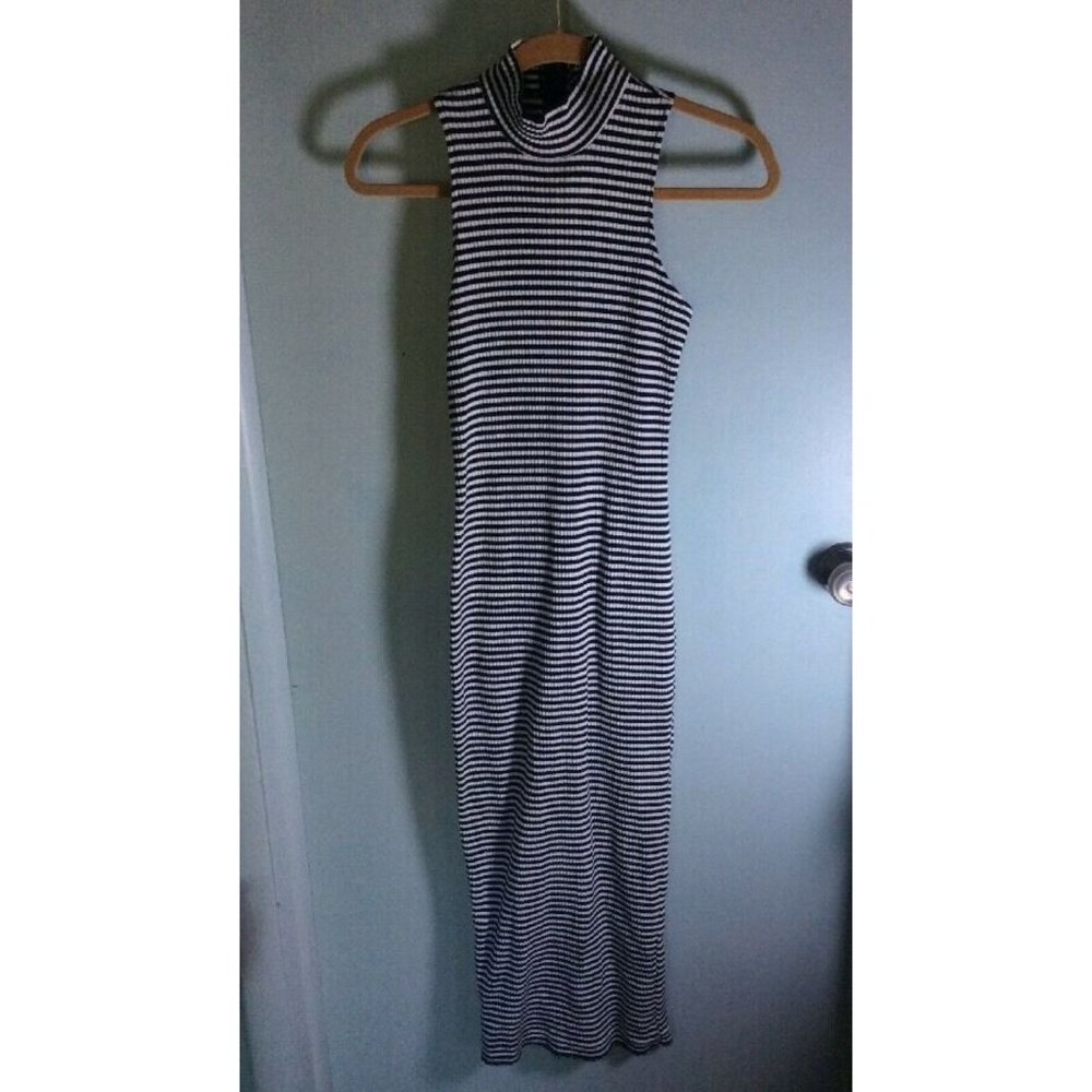 Vintage Maxi Dress Juniors ALL THAT JAZZ sleeveless ribbed striped slit Sexy